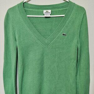 Womens Vintage Lacoste V Neck Sweater Knit Preppy Green Vneck EU 36 Size Small